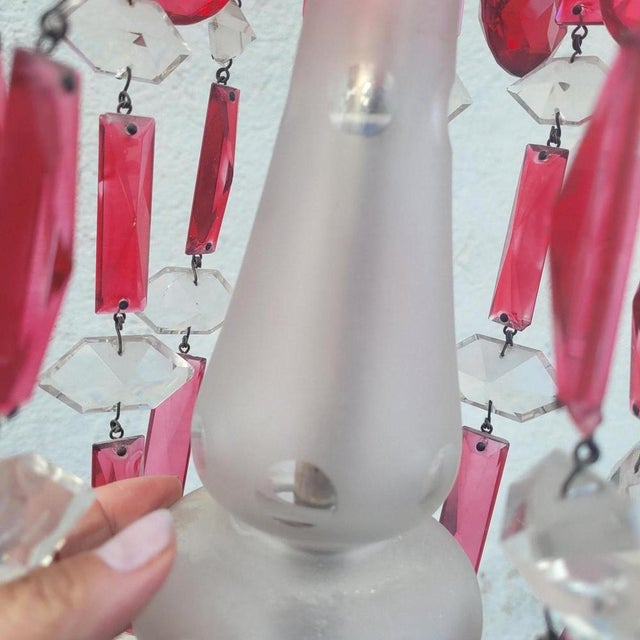 Ruby and Clear Bohemian Crystal Chandelier, 1900s For Sale - Image 9 of 18
