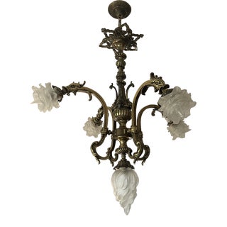 Late 19th Century Gilded Bronze Napoleon III Victorian Baroque Chandelier With Frosted Glass For Sale
