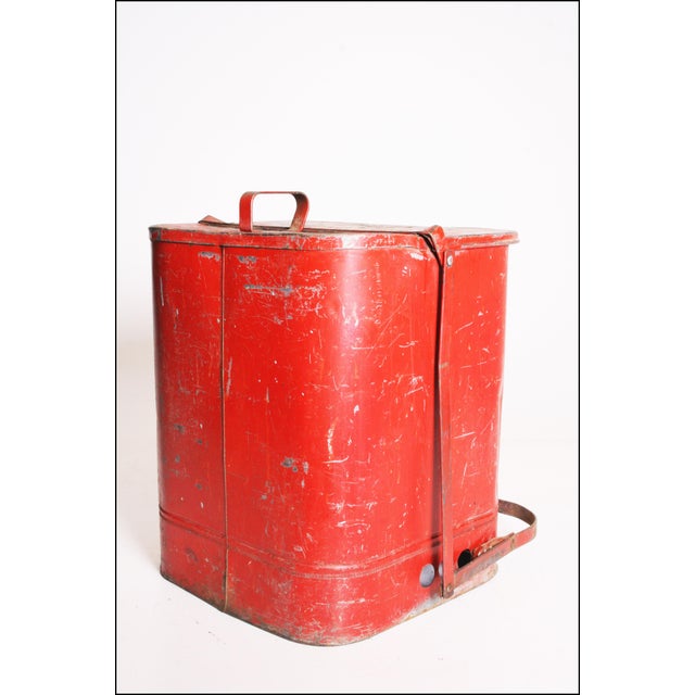 Vintage Industrial Red Metal Trash Can with Flip Top Lid Chairish