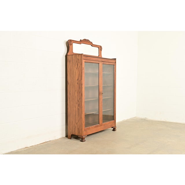 Victorian Antique Victorian Carved Oak Two-Door Bookcase, Circa 1890s For Sale - Image 3 of 15