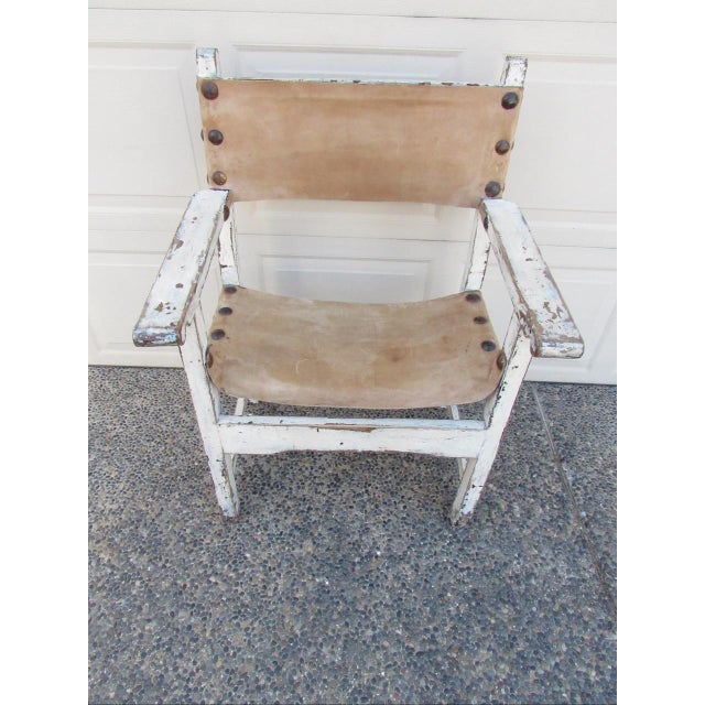 Spanish Colonial (Peruvian) Rustic Antique Painted Spanish Armchair For Sale - Image 4 of 18