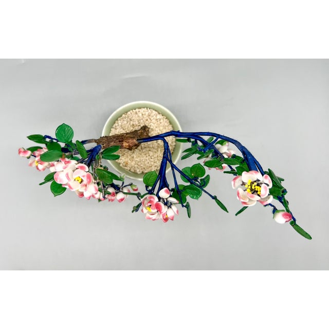 Vintage Chinese Glass Cherry Blossom Bonsai Tree in Celadon Pot For Sale - Image 4 of 10