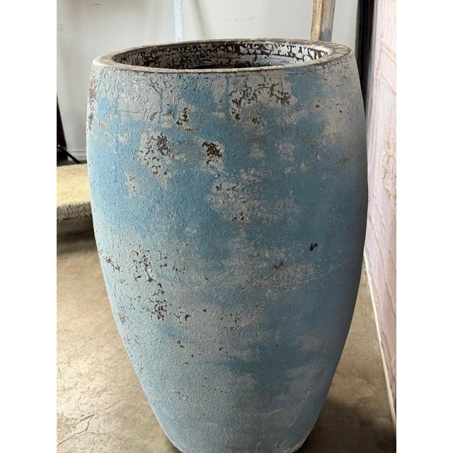 Terracotta Mediterranean Style Vessel With Pale Blue Weathered Patina For Sale - Image 11 of 12