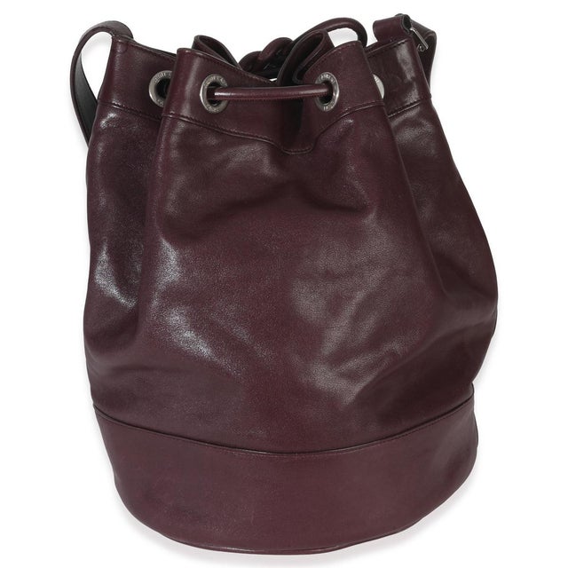 Yves Saint Laurent Bordeaux Smooth Calfskin Medium Rider Bucket Bag For Sale - Image 4 of 9