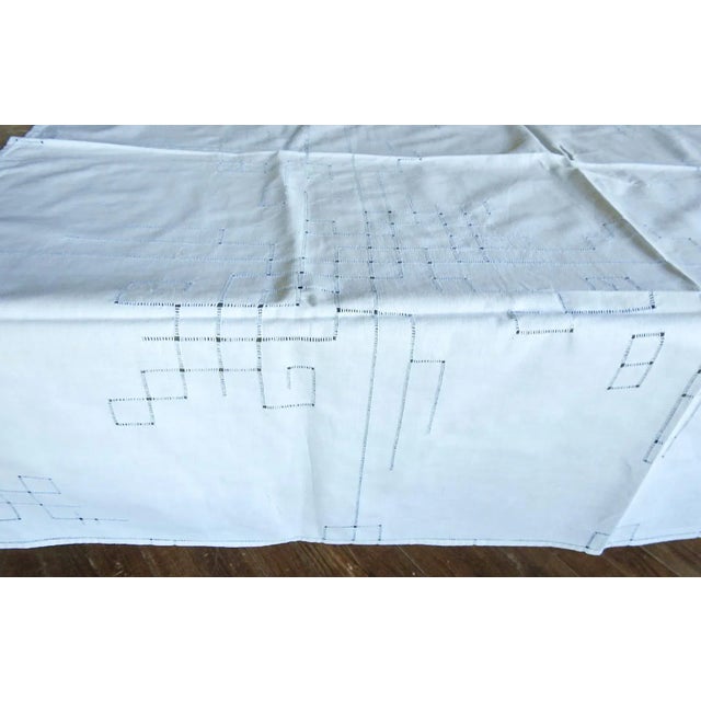 White Vintage White and Pale Blue Openwork Luncheon Tablecloth and Napkins For Sale - Image 8 of 10
