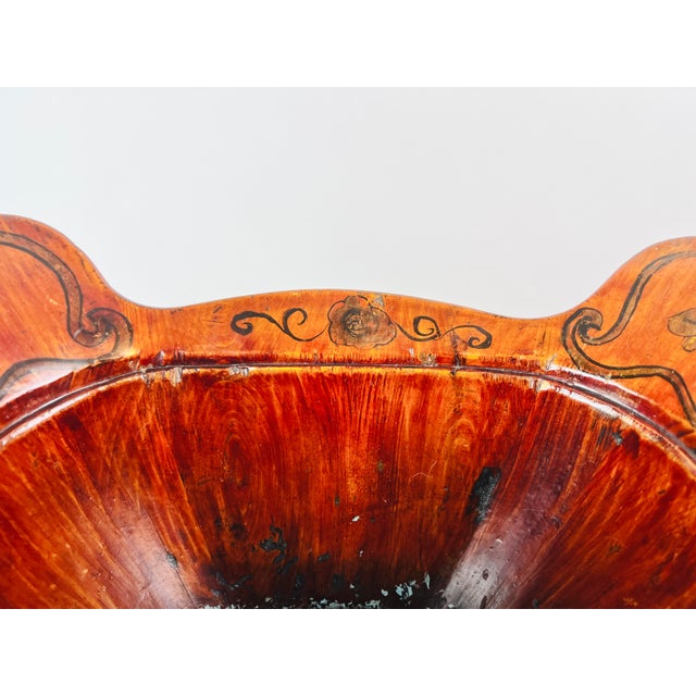19th-Century Chinese Sumi-E Winged Ceremonial Elmwood Bowl For Sale - Image 9 of 12