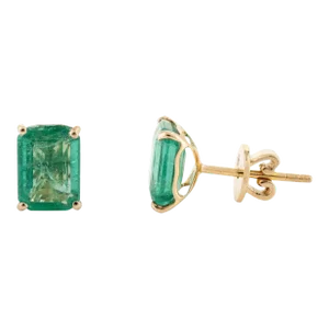 Natural Solitaire Emerald 18k Solid Yellow Gold Stud Earrings - 2 Pieces