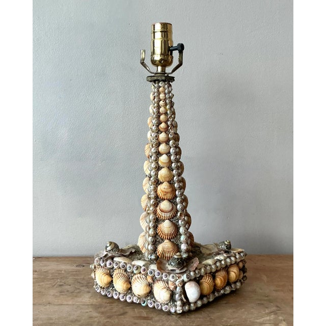 Vintage Boho Shell Encrusted Lamp For Sale In West Palm - Image 6 of 7