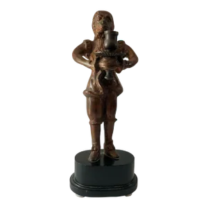 Mid 20th Century Victorian Style Bronze Butler Monkey Candle Holder