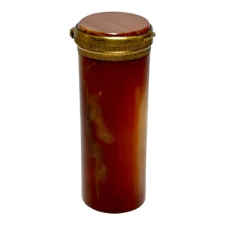 French Red Agate Cylinder Ormolu Lidded Pill Box For Sale