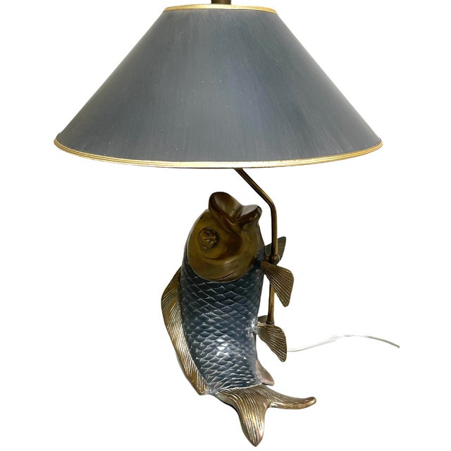 Brass and Pewter Koi Fish Lamp With Shade Chairish