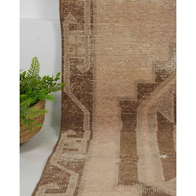 Turkish 1970s Vintage Turkish Handmade Wool Cotton Brown Runner Rug For Sale - Image 3 of 11