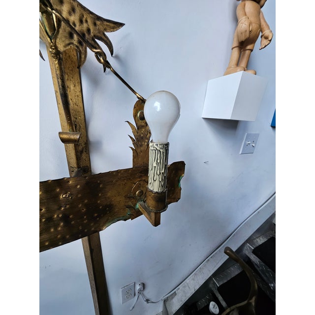 Large 5 Foot 1920's Hammered Ironand Copper Dragon Wall Sconce For Sale In Miami - Image 6 of 12