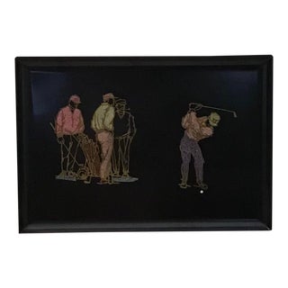Vintage Couroc Monterey California Four Golfers Men Inlaid Serving Tray For Sale