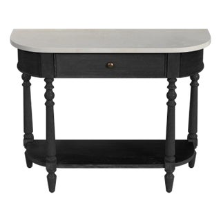 Danielle 40 in. W Rectangular Marble and Wood 1 Drawer Console Table with Lower Open Shelf, Washed Black For Sale