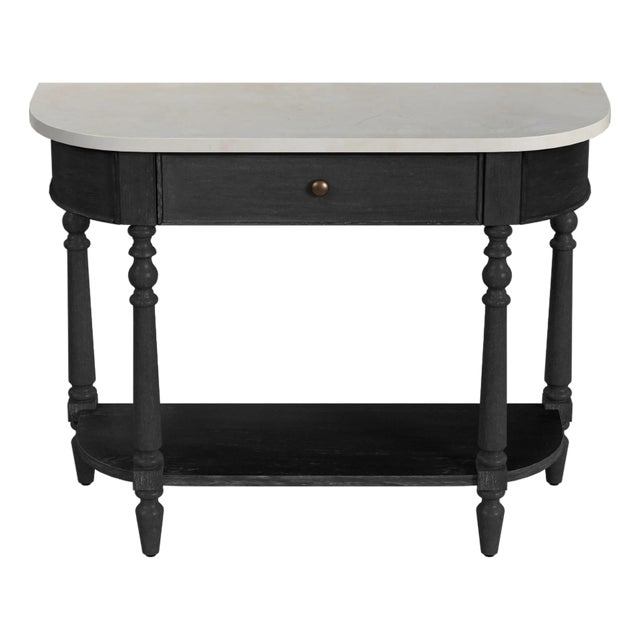 Danielle 40 in. W Rectangular Marble and Wood 1 Drawer Console Table with Lower Open Shelf, Washed Black For Sale