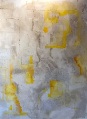 "Illusions" Abstract Mixed-Media Painting in Yellow, Gray & White by Louis Shields, 2017