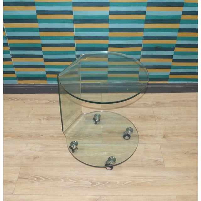 1990s Vintage Round Side Table on Wheels, 1980s For Sale - Image 5 of 8