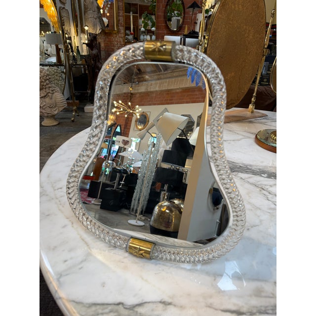 Vintage Murano Style Twisted Art Glass Vanity Mirror With Brass Accents For Sale In Los Angeles - Image 6 of 9