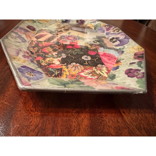 Vintage Artist Signed Decoupage Floral Tray For Sale - Image 4 of 7