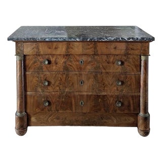 Louis Philippe Burled Walnut Commode With Black & White Marble Top, Circa 1840–1870 For Sale