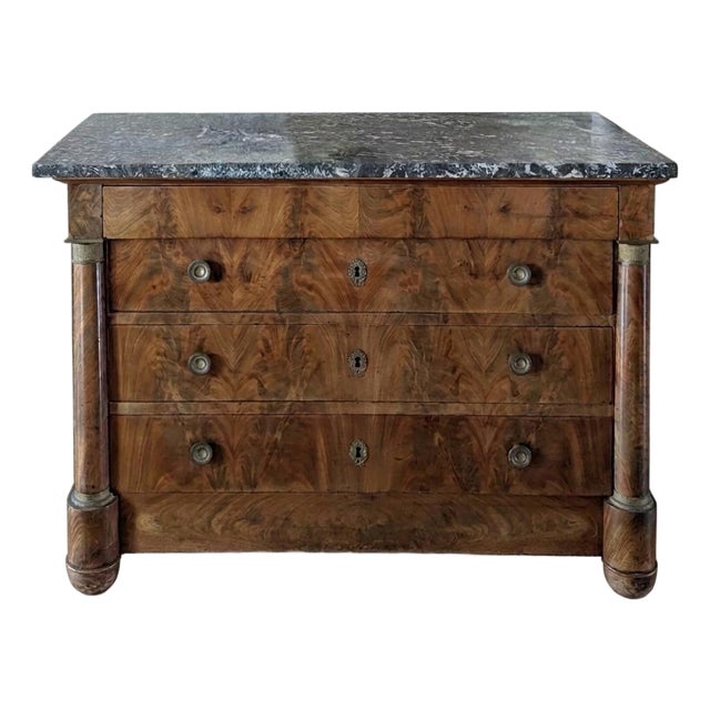 Louis Philippe Burled Walnut Commode With Black & White Marble Top, Circa 1840–1870 For Sale