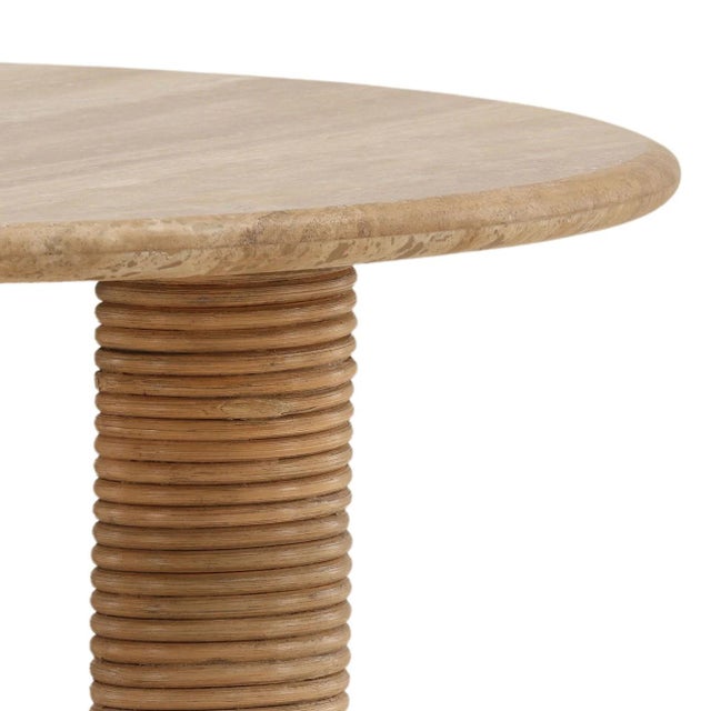 2020s Travertine & Cane Round Coffee Table For Sale - Image 5 of 6