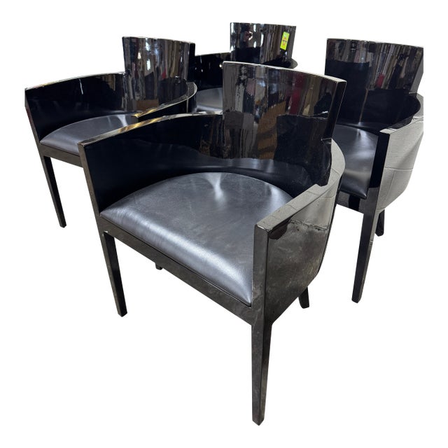 Vintage Alden Parkes Contemporary Black Barrel Game Table Chairs - Set of 4 For Sale