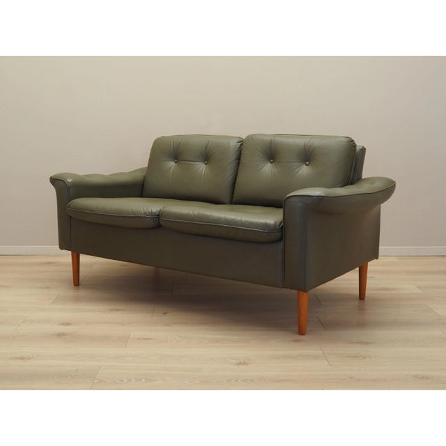 Vintage Danish Green Leather Sofa, 1970s For Sale - Image 4 of 18