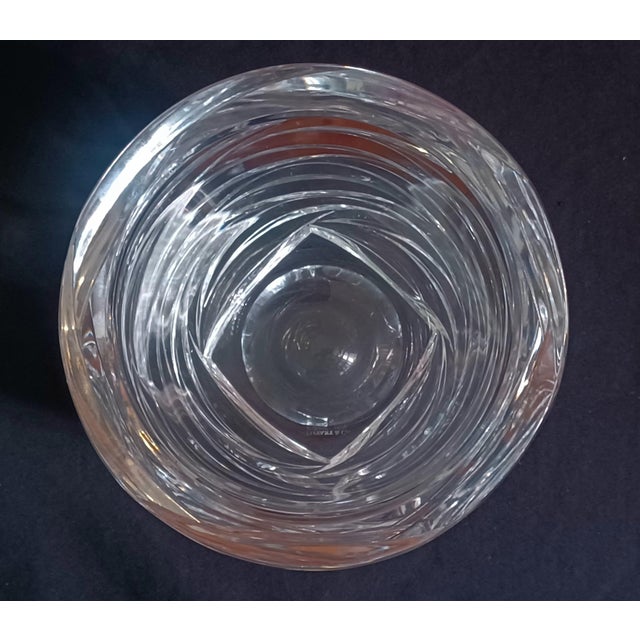 Glass Vintage 1996 Tiffany & Co Emil Brost Mouthblown Hand Cut Waves Crystal Vase 8" For Sale - Image 7 of 13