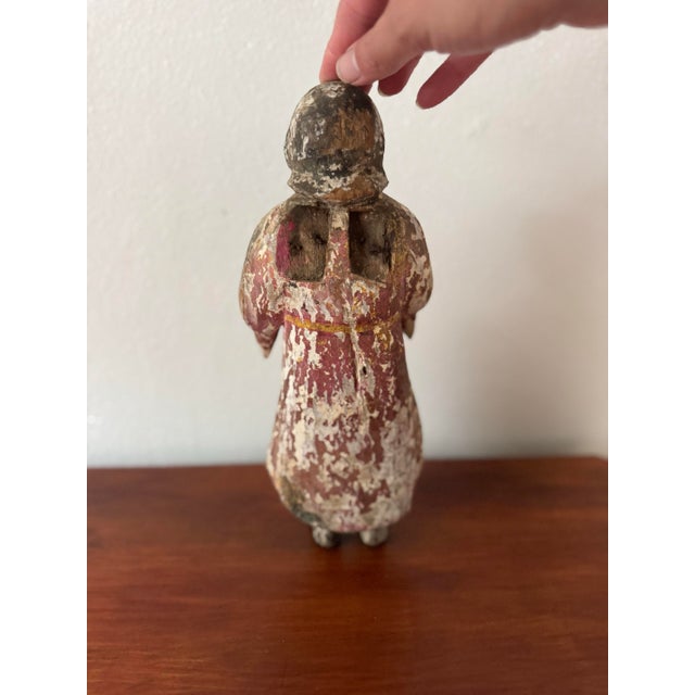 Antique Wooden Santos Figure, Hand-Carved Polychrome Religious Folk Art Sculpture For Sale - Image 11 of 12