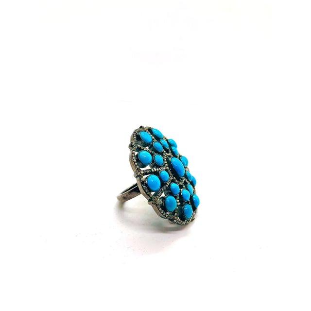 Bochic “Orient” Diamond & Turquoise Retro Ring Set In 18K Gold & Silver For Sale - Image 4 of 6