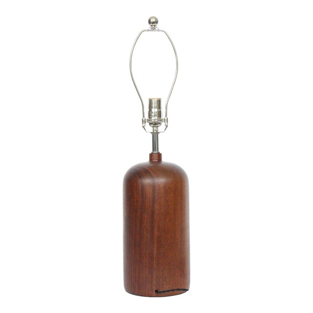 Mid 20th Century Danish Modern Solid Turned Dark Teak Table Lamp For Sale