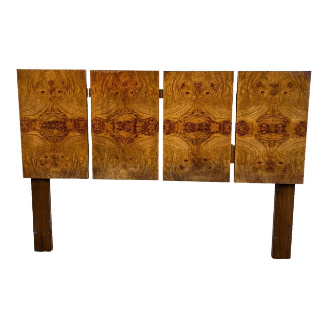 1970s Mid Century Modern Olive Burl Wood Queen Sized Headboard After Milo Boughman | Chairish