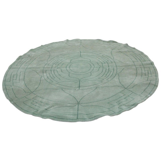 Vintage Chinese Art Deco Hand Knotted Wool Rug, Round For Sale - Image 4 of 4