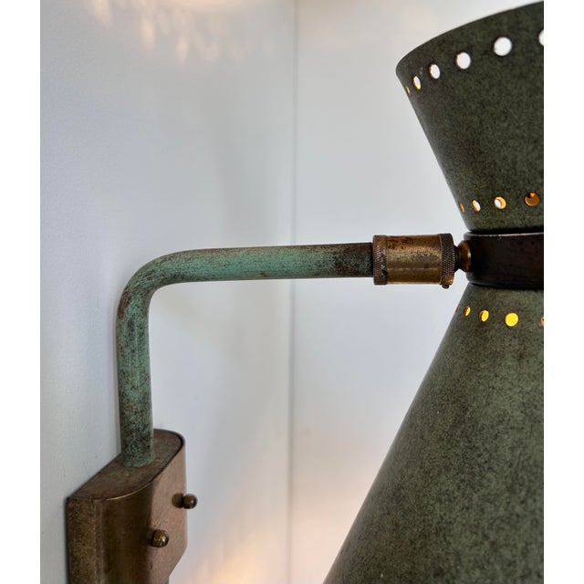 Vintage Adjustable Wall Lamp in Brass and Patinated Green, 1950 For Sale - Image 3 of 17