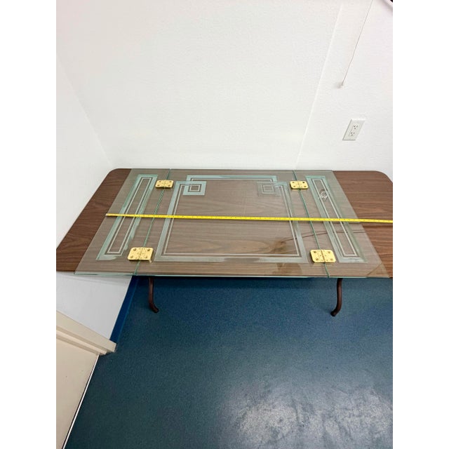Vintage Art Deco Etched Glass Fireplace Screen With Brass Hardware For Sale - Image 9 of 12