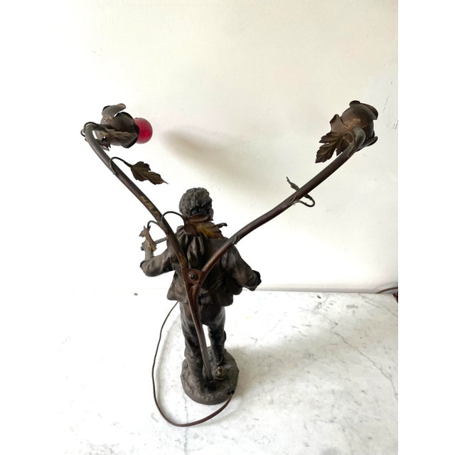 Late 19th Century Vintage Art Nouveau Bronze Spelter Sculpture Lamp - France For Sale - Image 5 of 12