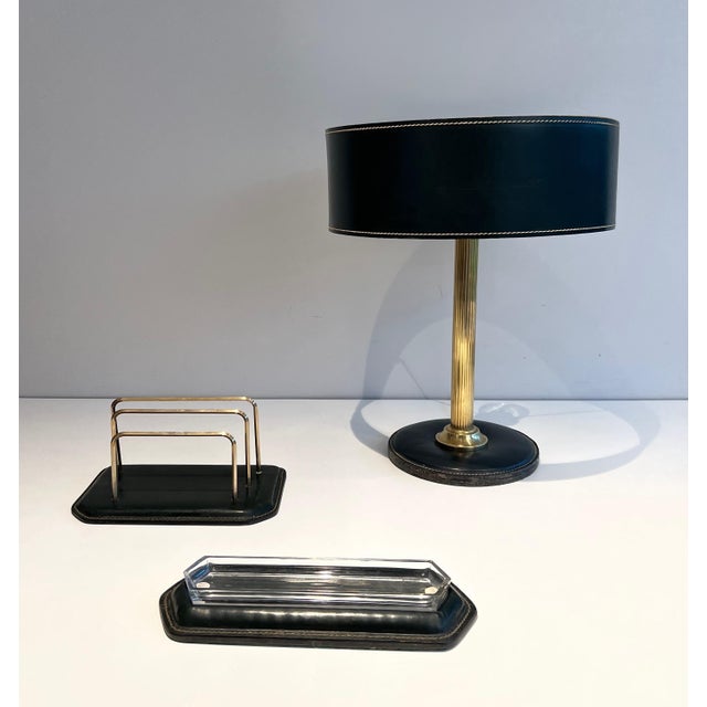 1950s 1950 Cellar Quilted Leather Desk Set. French Works in the Style of Jacques Adnet - Set of 3 For Sale - Image 5 of 12