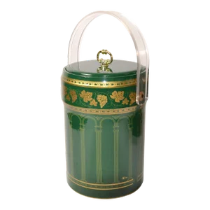 1960s Regency Green & Gold Vinyl Lucite Plastic Tall Wine Cooler Ice Bucket