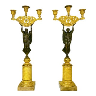 Early 19th C. Antique French Empire Pierre-Philippe Thomire Winged Nike Victory Candelabras - A Pair, Attributed For Sale