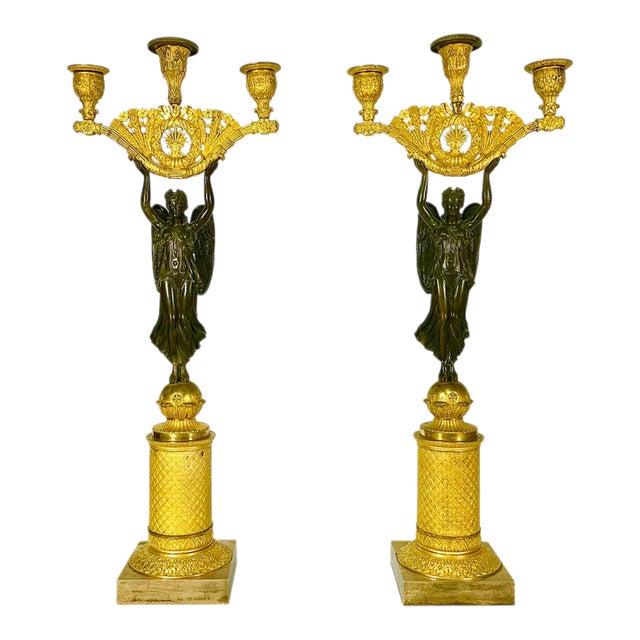 Early 19th C. Antique French Empire Pierre-Philippe Thomire Winged Nike Victory Candelabras - A Pair, Attributed For Sale