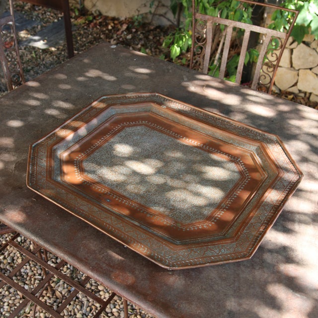 Orange Copper Sheet Tray with Engraved Pattern, 1970s For Sale - Image 8 of 10