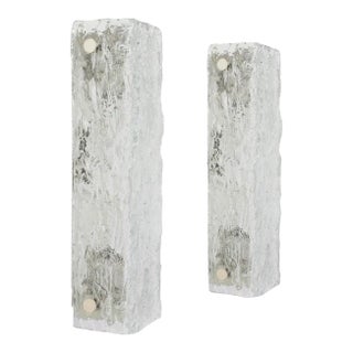 Large Murano Ice Glass Vanity Sconces by Kaiser, Germany, 1970s For Sale