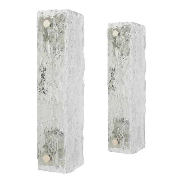 Large Murano Ice Glass Vanity Sconces by Kaiser, Germany, 1970s For Sale