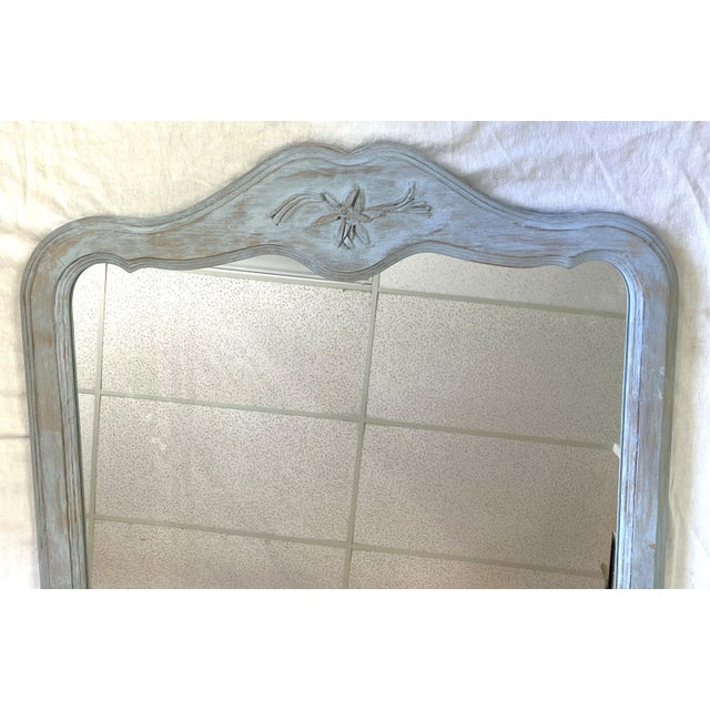 Vintage French Country Wood Mirror With Distressed Finish For Sale - Image 10 of 13