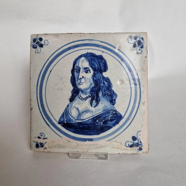 Dutch Delft Tile with Portrait of Amalia Van Solms, 1600s For Sale - Image 9 of 9