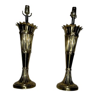 1940s Hollywood Regency Mid-Century Modern Brass Lamps - a Pair For Sale