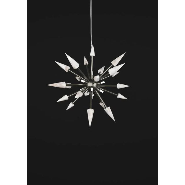 Perseo 50 brushed black metal pendant lamp by alabastro italiano dimensions: ø 50 x h 300 cm. Materials: white alabaster...