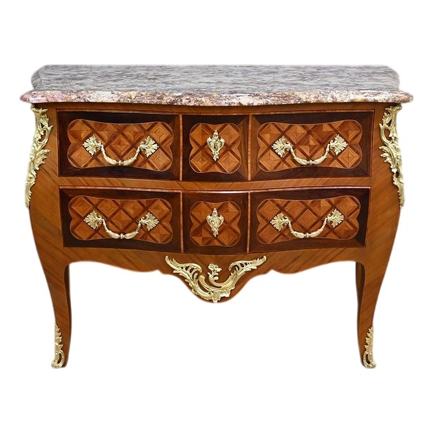 Early 20th Century Louis XV Marquetry Commode For Sale